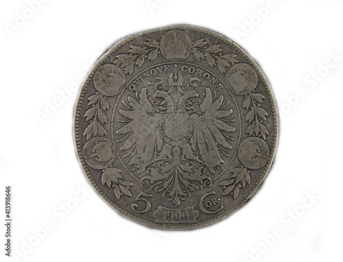 Vintage polish silver coin on white background