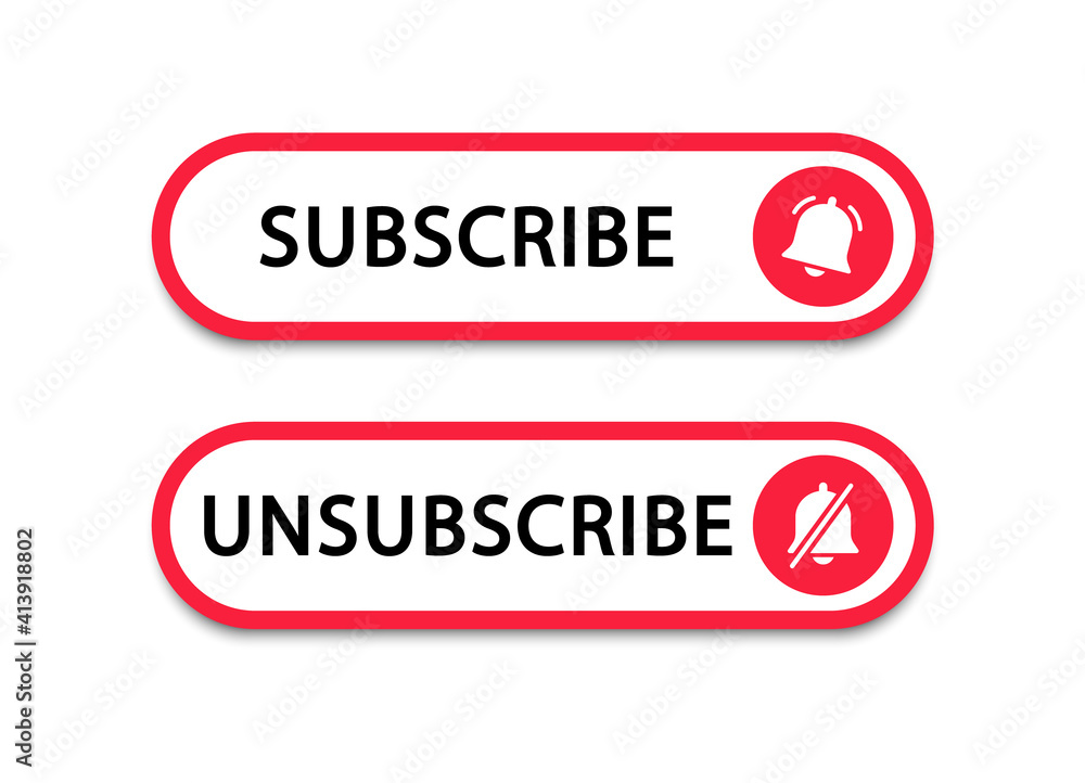 Subscribe and unsubscribe button with bell. Subscribe to video channel. Web button for promotion and marketing. Vector illustration. Subscribe and unsubscribe button with bell. Subscribe to video channel. Web button for promotion and marketing. Vector illustration.