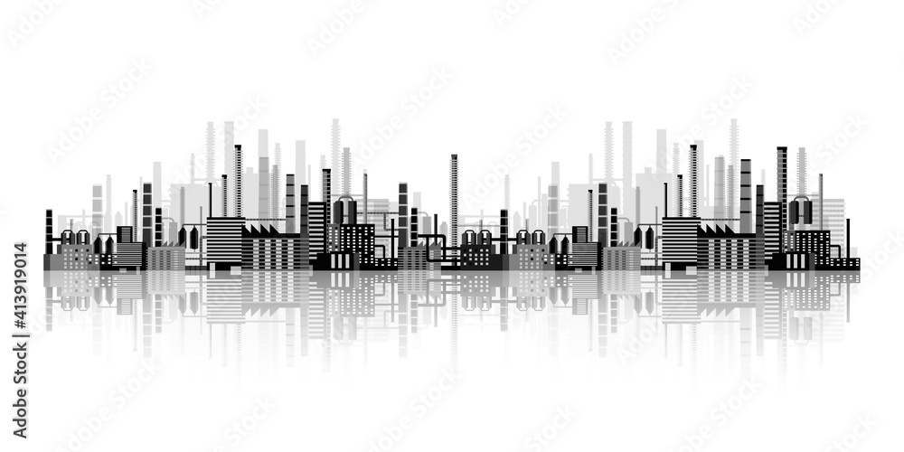 Urbanization, industrial background. Pipeline. Air pollution. Oil and gas fuel. Vector illustration.