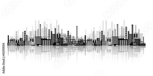 Urbanization  industrial background. Pipeline. Air pollution. Oil and gas fuel. Vector illustration.