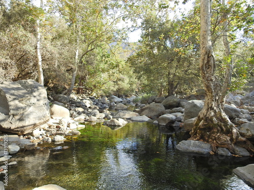 The beautiful scenery of the Marble Fork Kaweah River, which runs alongside Potwisha Campground, in the Sequoia National Forest, California.