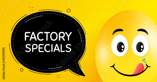 Factory specials. Easter egg with yummy smile face. Sale offer price sign. Advertising discounts symbol. Easter smile character. Factory specials speech bubble. Yellow yummy egg background. Vector