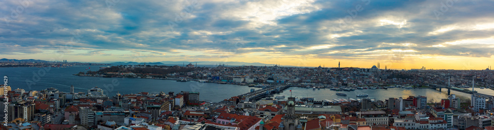 Panoramic view of Istanbul at sunset from Galata Tower