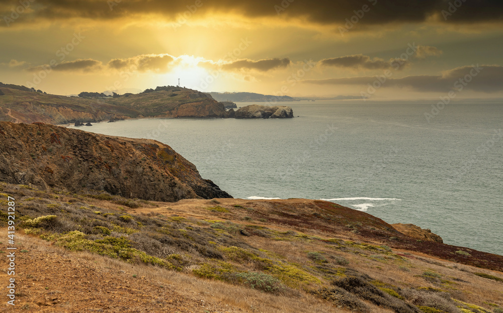 Great view of the California coastline, beautiful landscape, bright colors.