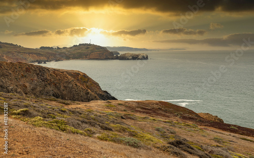 Great view of the California coastline, beautiful landscape, bright colors.