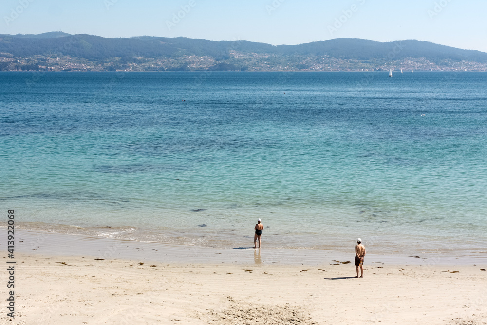View of the sea at Silgar beach, Sanxenxo, Pontevedra, Galicia, Spain