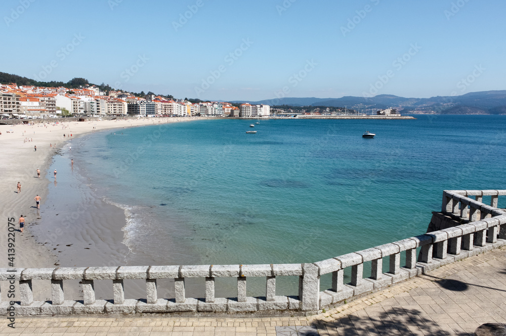 View of the Silgar beach at Sanxenxo city, Pontevedra, Galicia, Spain