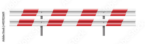 Roadside obstacles, 3d roadblocks in white and red isolated on white background