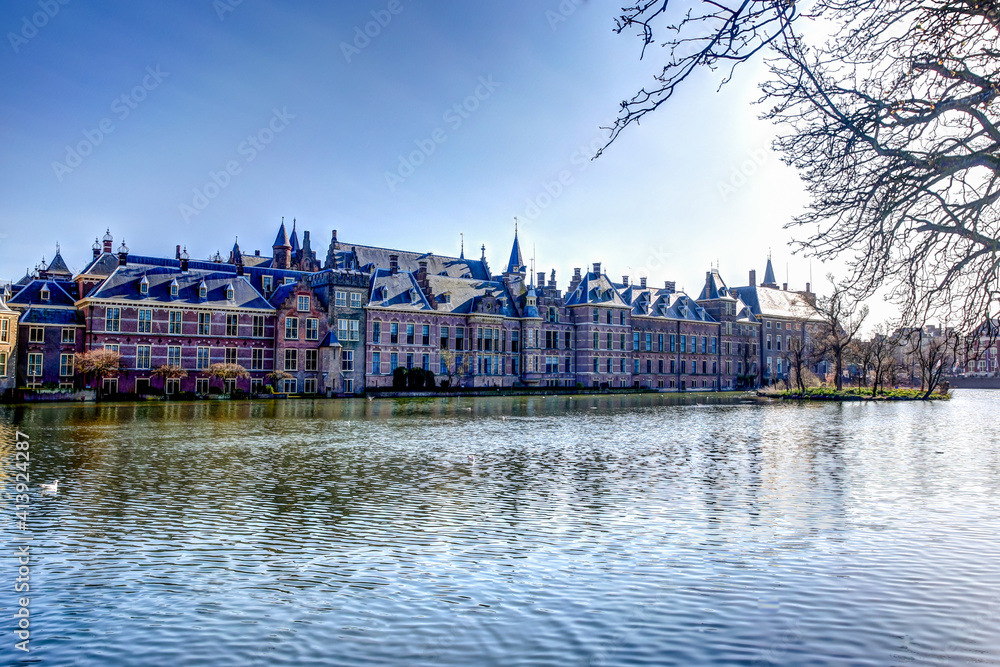 The Binnenhof government buildings and surrounding landscaping in The Hague