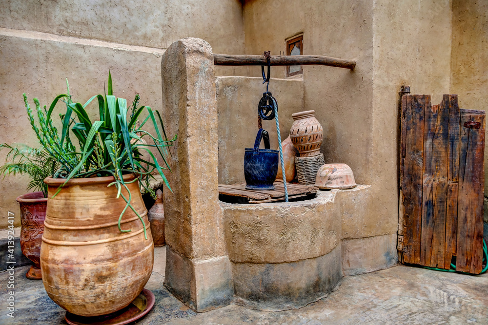 Fototapeta premium Gardens and grounds of a Skoura riad accommodations in Morocco