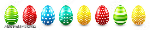 Colorful Easter eggs isolated on white background. Seasonal spring decoration element. Egg hunt game. Vector illustration.