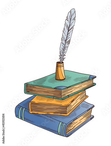 Old book and writing utensils Royalty Free Vector Image