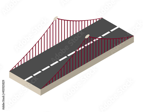 Vector isometric bridge icon. 3d isolated drawing element of a modern urban infrastructure for games or applications. City transport organization object, road crossing, construction architecture