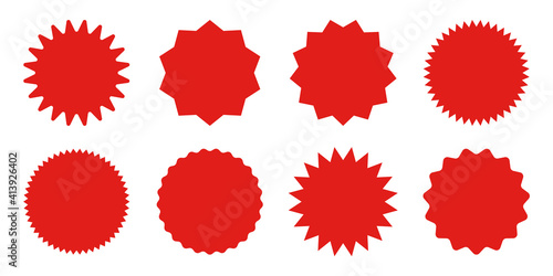 Red shopping labels collection. Sale or discount sticker. Special offer price tag. Supermarket promotional badge. Vector sunburst icon.