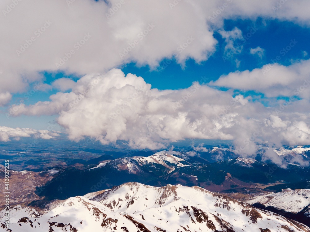 Vue from the Pic du Midi de Bigorre (Pic du Midi) mountain in French Pyrenees, France Vue from the Pic du Midi de Bigorre (Pic du Midi) mountain in French Pyrenees, France