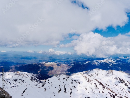 Vue from the Pic du Midi de Bigorre (Pic du Midi) mountain in French Pyrenees, France