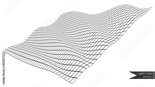 Grid lines abstract 3D waves. Vector abstract mesh background. An object on an isolated background.