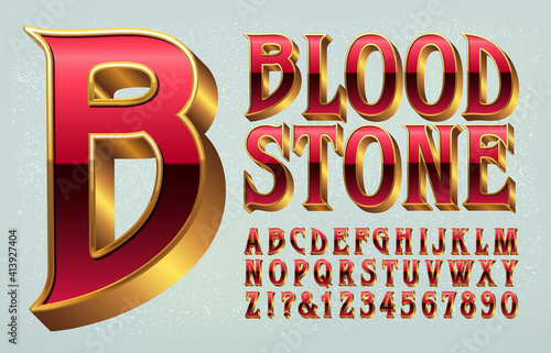 Bloodstone is a vintage style alphabet with historical or Goth overtones. Good for wizardry, swordplay, knights, medieval sorcery themes, game logos, etc.