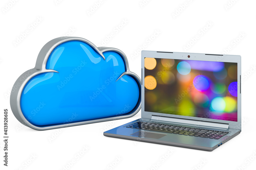 Cloud storage with laptop. 3D rendering Cloud storage with laptop. 3D rendering