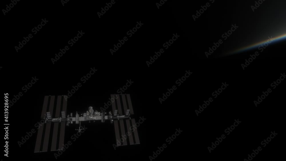 An animation following the International Space Station as it slips into the Earth's shadow An animation following the International Space Station as it slips into the Earth's shadow
