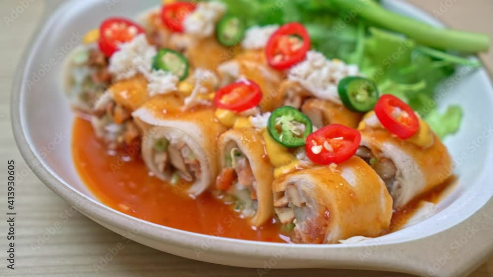 fresh spring roll with crab and sauce and vagetable - healthy food style fresh spring roll with crab and sauce and vagetable - healthy food style