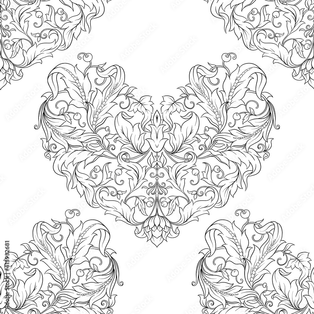 Seamless pattern, background In baroque, rococo, victorian, renaissance style. Trendy frolar vintage pattern. Colored vector illustration