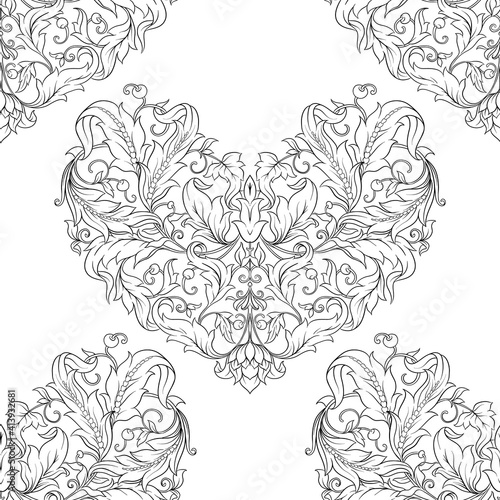 Fototapeta Naklejka Na Ścianę i Meble -  Seamless pattern, background In baroque, rococo, victorian, renaissance style. Trendy frolar vintage pattern. Colored vector illustration