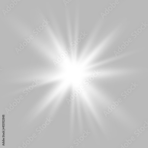 Glow white light effect set, lens flare, explosion, glitter, line, sun flash, spark and stars. Abstract special effect element design.