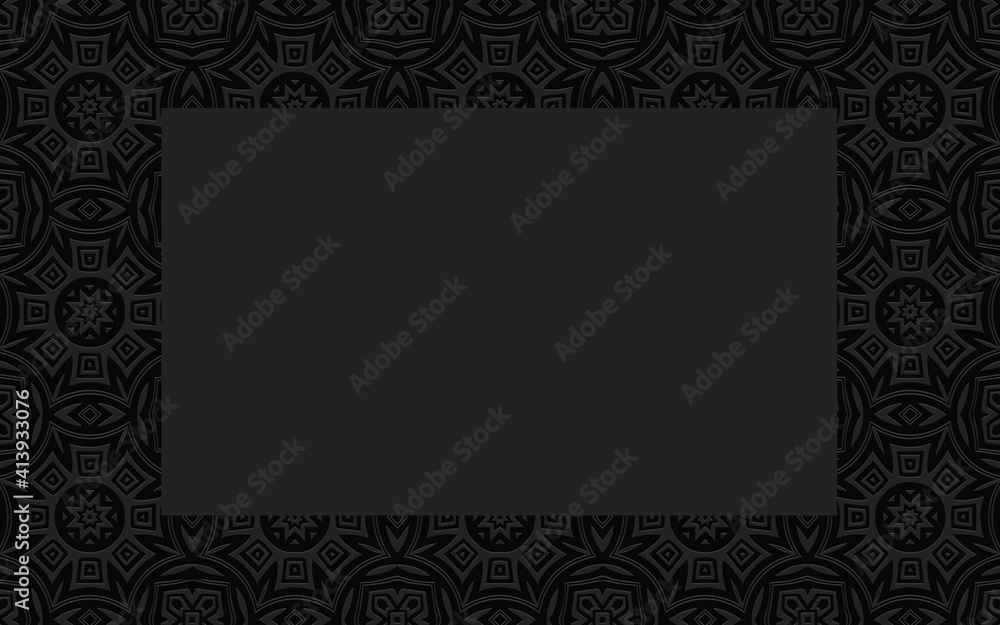 Ethnic black geometric convex volumetric frame from 3d African pattern. Decorative texture for text, advertising.