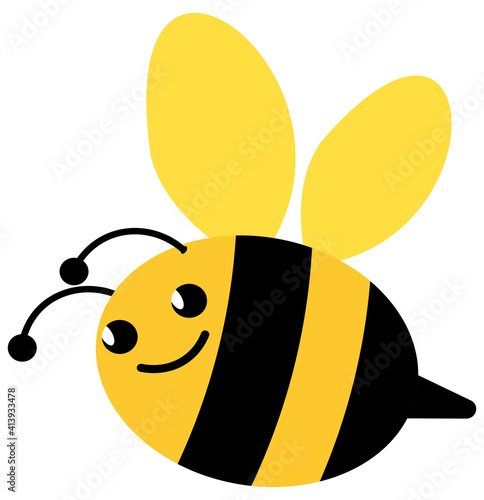 Single Black and Yellow Bumblebee with Smiling Face Illustration Isolated on White with Clipping Path