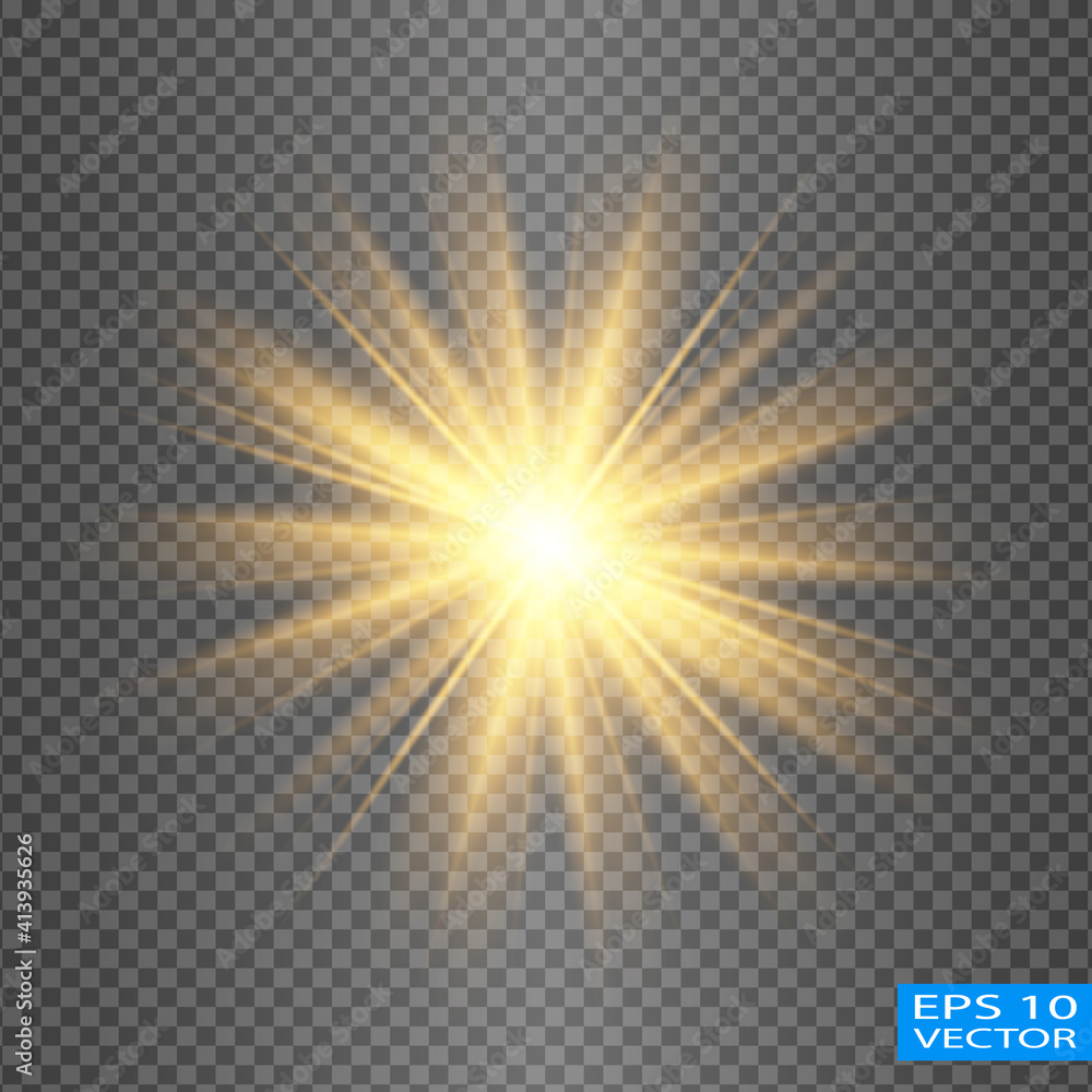 Glowing Light Star with Sparkles. Golden Light effect. Vector illustration
