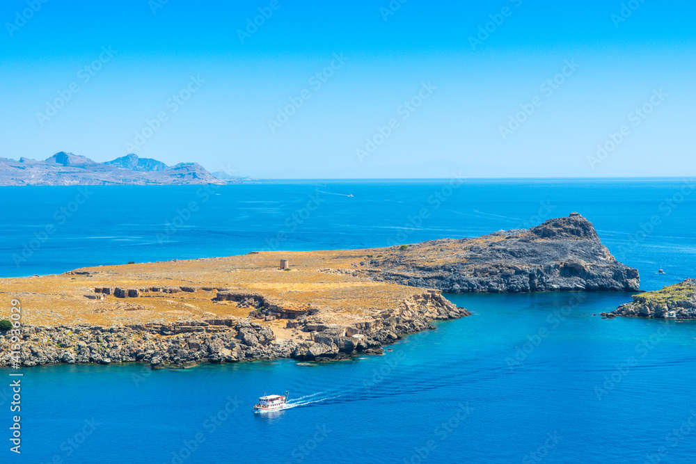 Lindos Bay on the Rhodes island, Greece