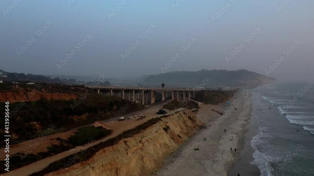 Drone Arial of the Pacific Coast Highway along the beach in San Diego, California Drone Arial of the Pacific Coast Highway along the beach in San Diego, California