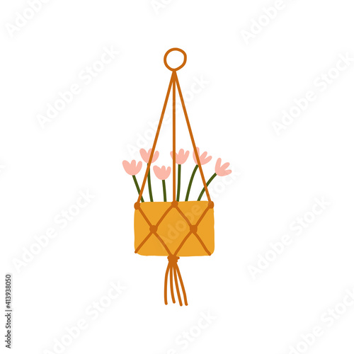 Decorative macrame handmade hangers for flower pot urban garden illustration.