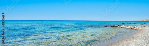 Beautiful rocky beach on the shore of Mediterranean Sea
