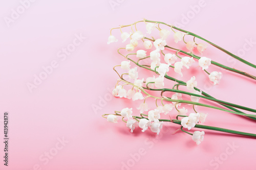 delicate lilies of the valley on a pink background