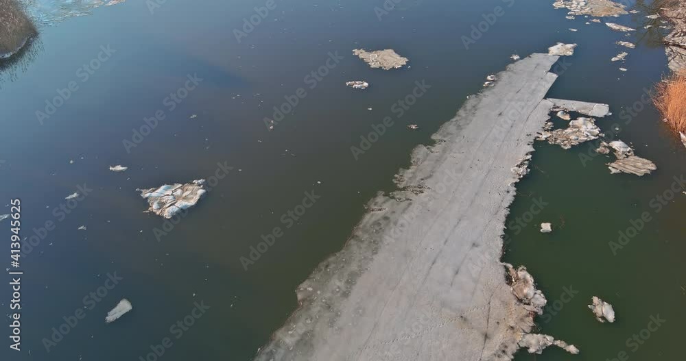 Melting ice flowing on water surface ice drift on the river on early spring Melting ice flowing on water surface ice drift on the river on early spring