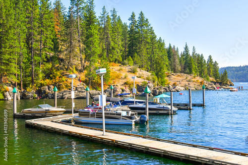 Εκτύπωση καμβά Boats, wave runners and watercraft docked at a marina along Tubbs Hill on Lake C