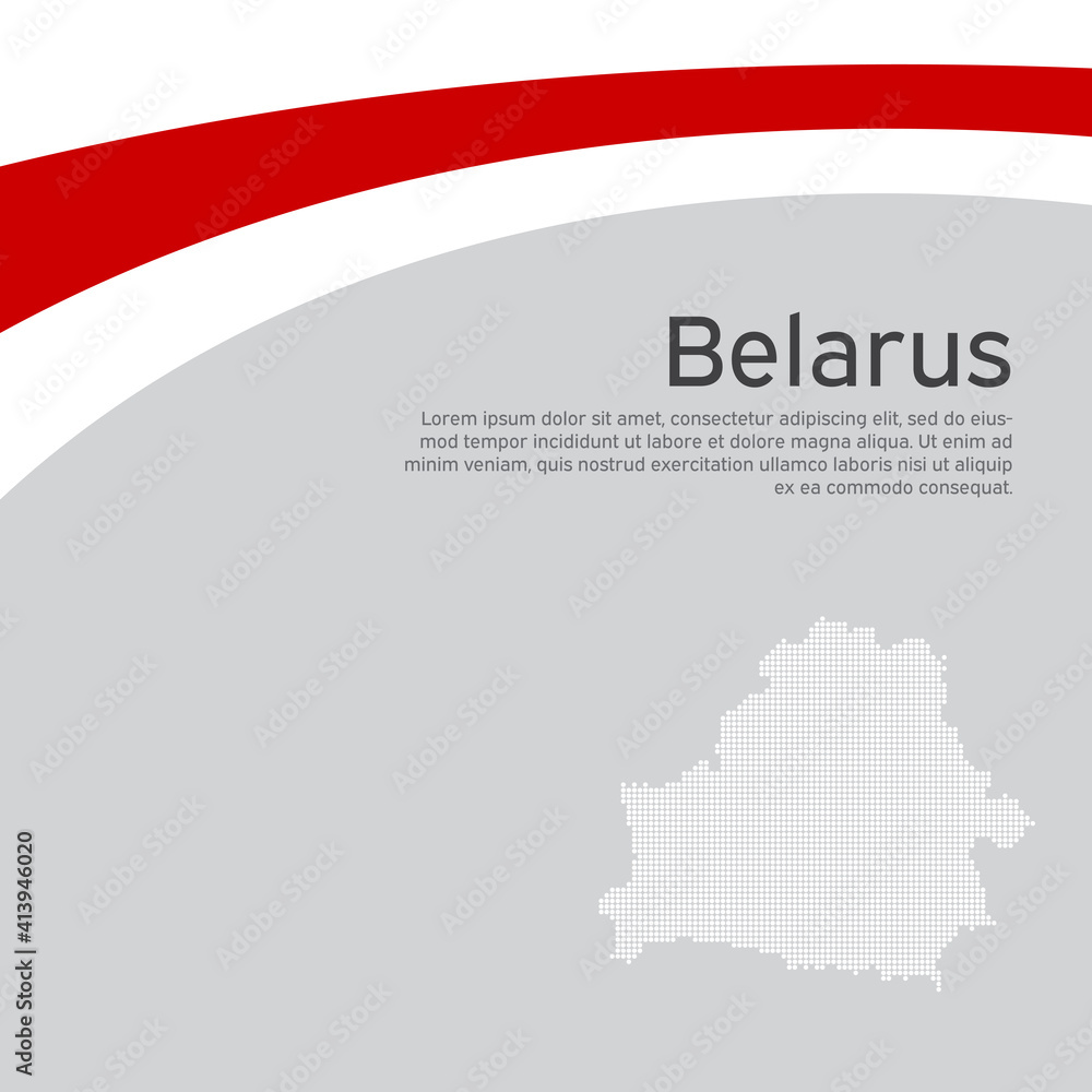 Abstract waving new flag mosaic map of belarus. Protest actions. Creative background for design of the patriotic banner Belarus. National Belarusian state business booklet, poster. Flat style, vector