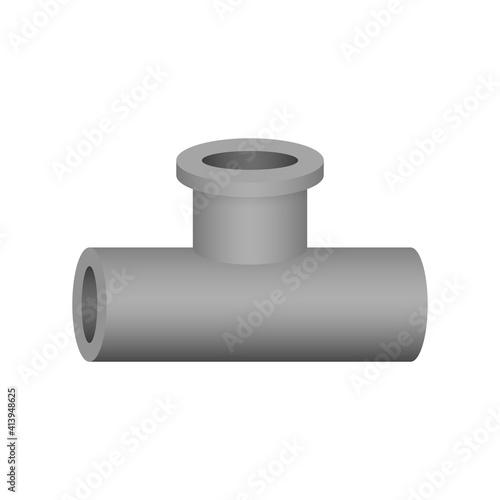 PVC plastic pipe fitting vector design isolated on white background. 3 way (slip socket opening 2 end and 1 female thread). Part for pipeline, plumbing, drainage, vent, waste, sewage and water supply.