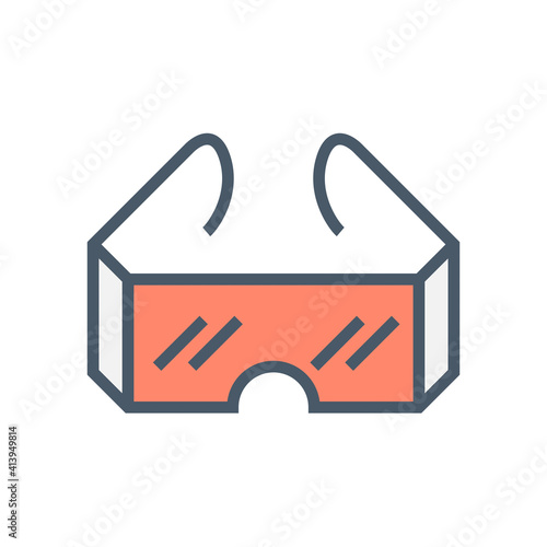 Laboratory goggles or safety glasses vector icon. Eye protection tool or personal protective equipment. To protect or safe eye by glass from hazards, disease, chemical. For scientist, doctor. 64x64 px