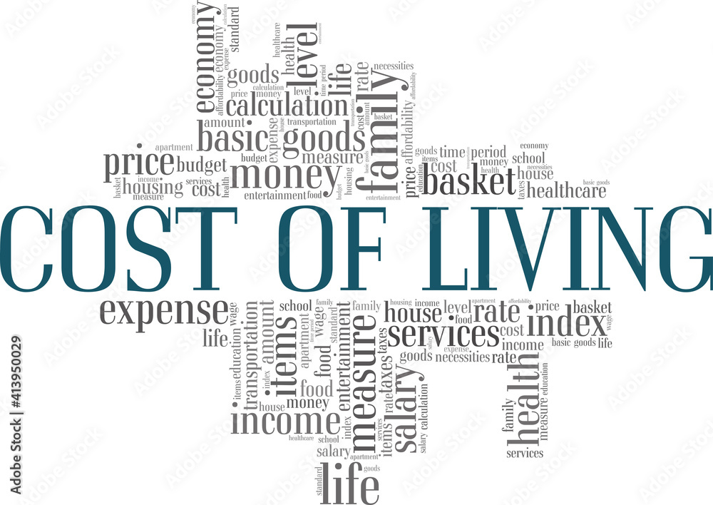 Cost of living vector illustration word cloud isolated on a white background. Cost of living vector illustration word cloud isolated on a white background.
