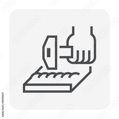 Chipping hammer and weld slag removing or cleaning vector icon. Also called welding hammer or chisel.  Hand tool consist of forged steel and handle for metalworking and construction. 64x64 pixel.