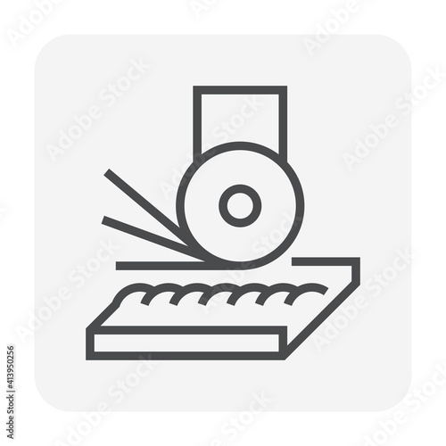 Angle grinder vector icon. Also called side grinder or disc grinder. Handheld power tool with electric motor for grinding, abrasive cutting and polishing in welding work or metalworking. 64x64 pixel.