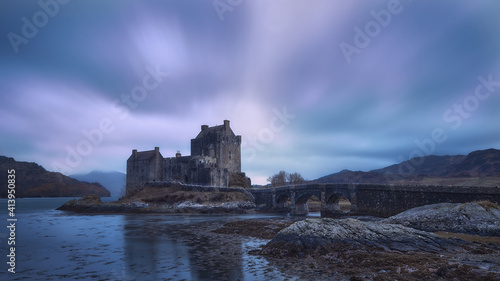 Eilean Donan Castle, Scotland, Uk, Highlands. Image after a storm when the clouds opened.