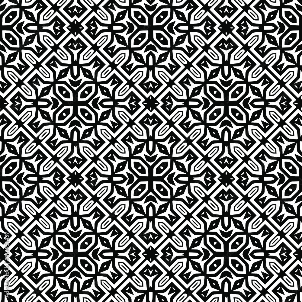Geometric vector pattern with triangular elements. Seamless abstract ornament for wallpapers and backgrounds. Black and white colors. Geometric vector pattern with triangular elements. Seamless abstract ornament for wallpapers and backgrounds. Black and white colors.