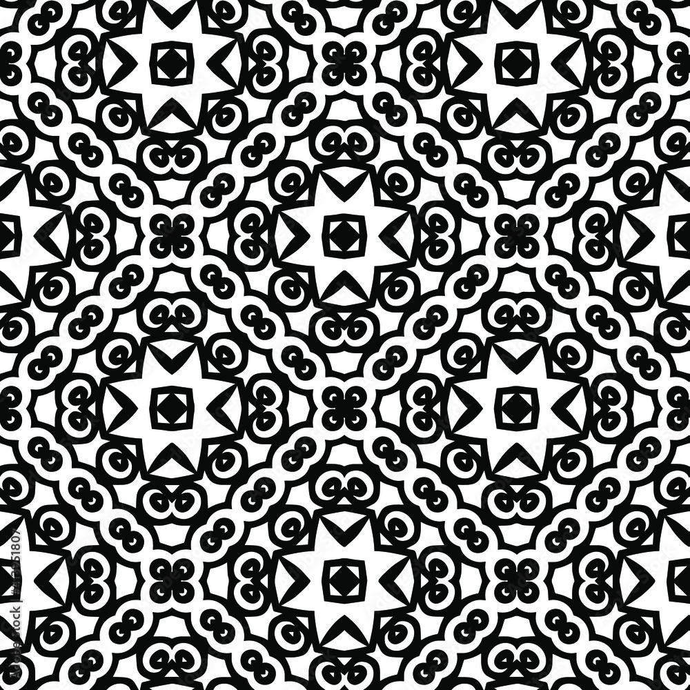Geometric vector pattern with triangular elements. Seamless abstract ornament for wallpapers and backgrounds. Black and white colors.