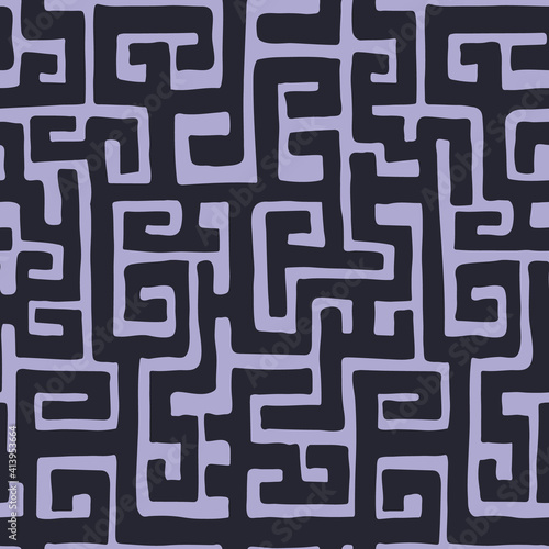 African hand drawn ethnic style vector seamless pattern. Kuba geometric textile swatch. Trendy boho tribal tile.