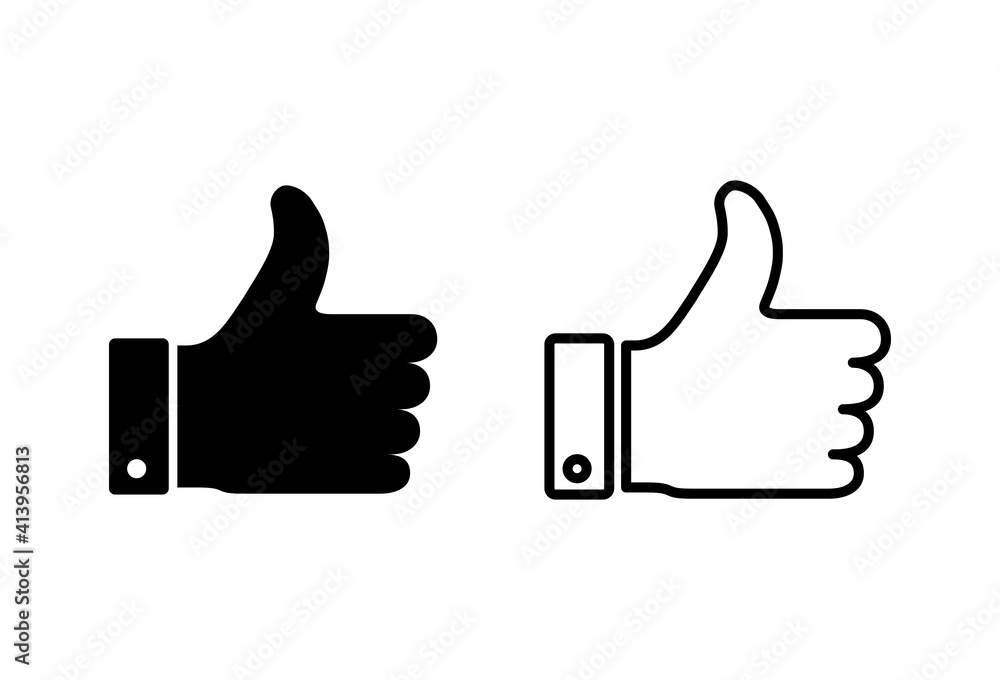 Thumbs up icon set. Hand like. Like icon vector. Thumbs up icon set. Hand like. Like icon vector.