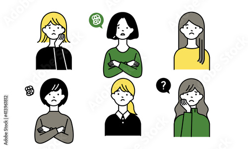 ネガティブな女性とハンドサイン　セット